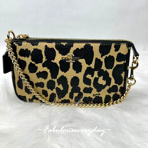 Coach Nolita 19 With Leopard Print Leather CBM66 NWT Clutch Wristlet Chain Strap